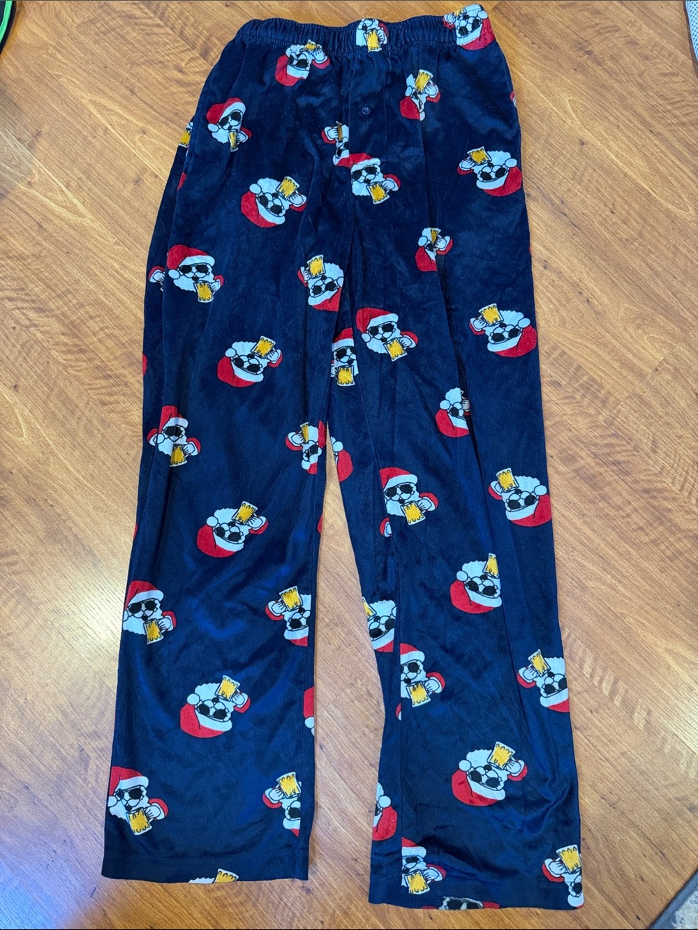 Navy Blue Holiday Santa Drinking Beer Pajama Pants